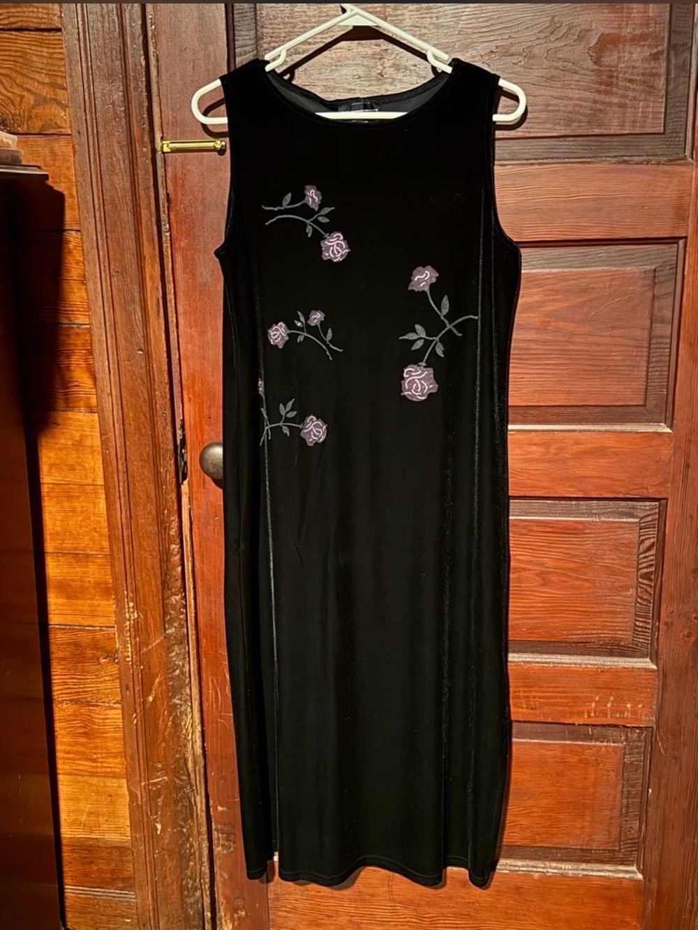 Impressions Black Sleeveless Dress with Lavender Rose Motif
